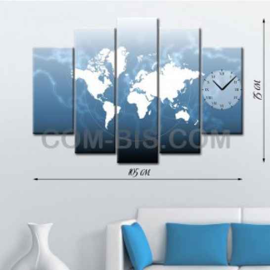 Катина-панно Карта мира с часами