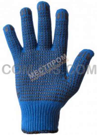 Перчатки хб с ПВХ точкой синие, арт. 646