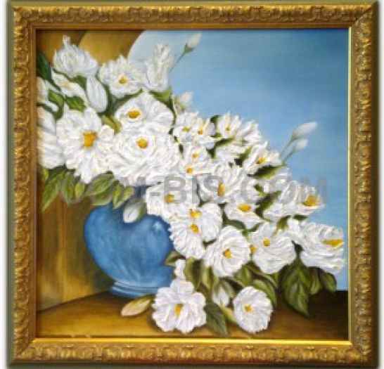 Белые цветы - картина маслом (натюрморт) в раме