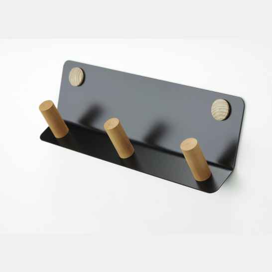 Вешалка металлическая с деревянными крючками Sklo+Glas для прихожей, ванной комнат