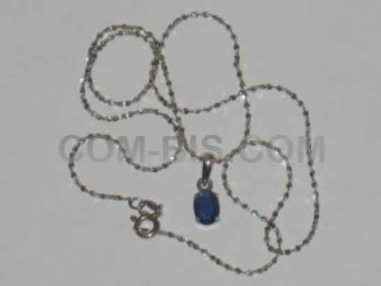 Серебряная (925 проба) подвеска (22см) с драгоценным сапфиром