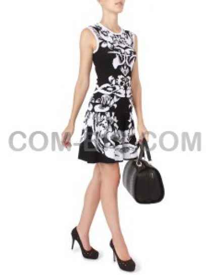 Черное платье Lihui с белым абстрактным узором